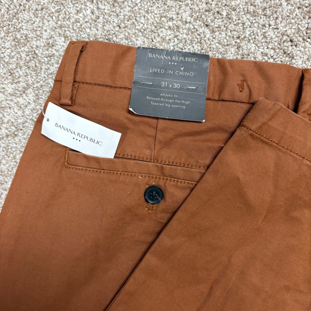 NEW Banana Republic Lived-In Chino Mens 31x30 Rust Brown Athletic Tapered Pants